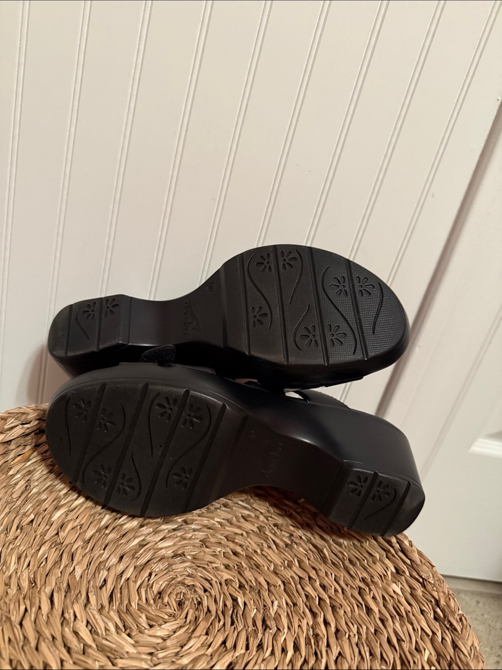 Dansko Black Leather Slip-On Clog Sandals - Picture 9 of 10